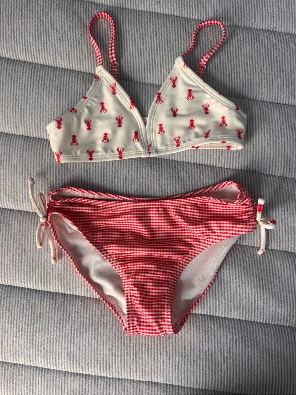Girls Red Gingham & Cream Bikini Set with Lobster Print